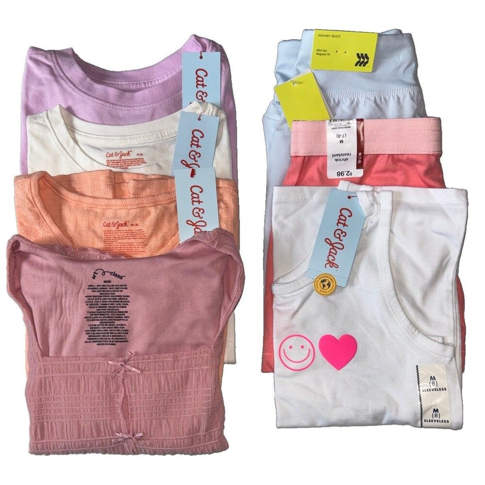 Cat & Jack Wonder Nation Girls Sz 8 Summer Clothing Lot 7pcs NWT Shorts Tops